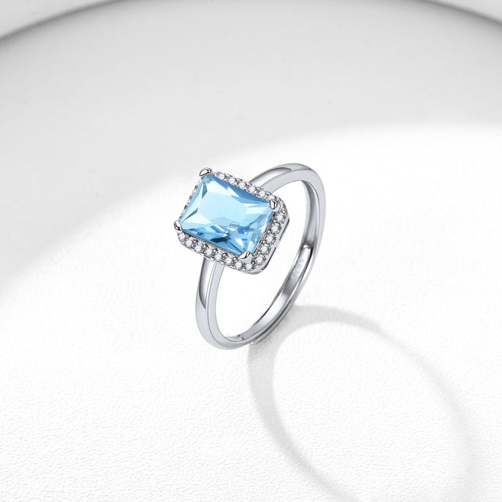 925 Sterling Silver Square Shape Birthstone Promise Rings 