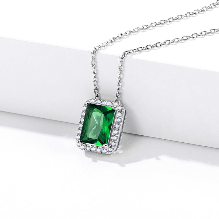 925 Sterling Silver Square Shape Birthstone Promise Necklace 