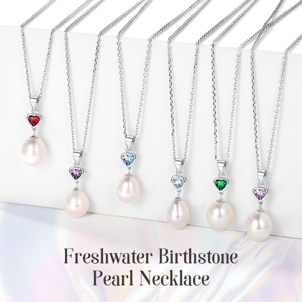 Oval Shape Shell Pearl with Birthstone Necklace Single Pearl Pendant Necklace for Women 