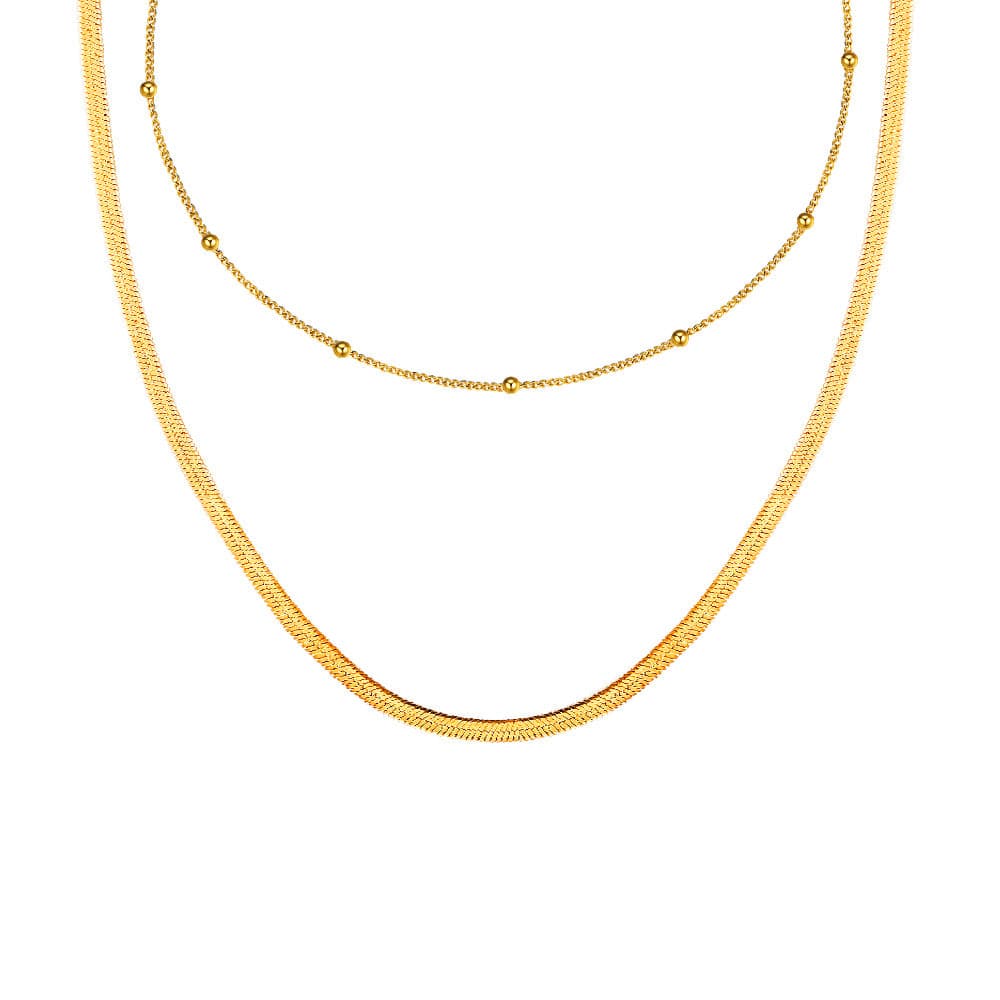 U7 Jewelry Multi Layer Necklace Set S925 Tiny Ball / Herringbone Stacking Necklace 