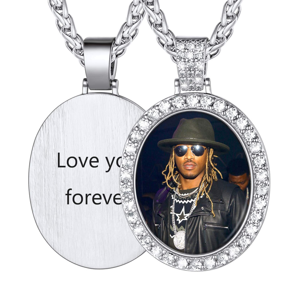 U7 Jewelry Custom Photo Necklace Personalized with Memory Picture Necklace Oval Pendant Necklace with Picture 