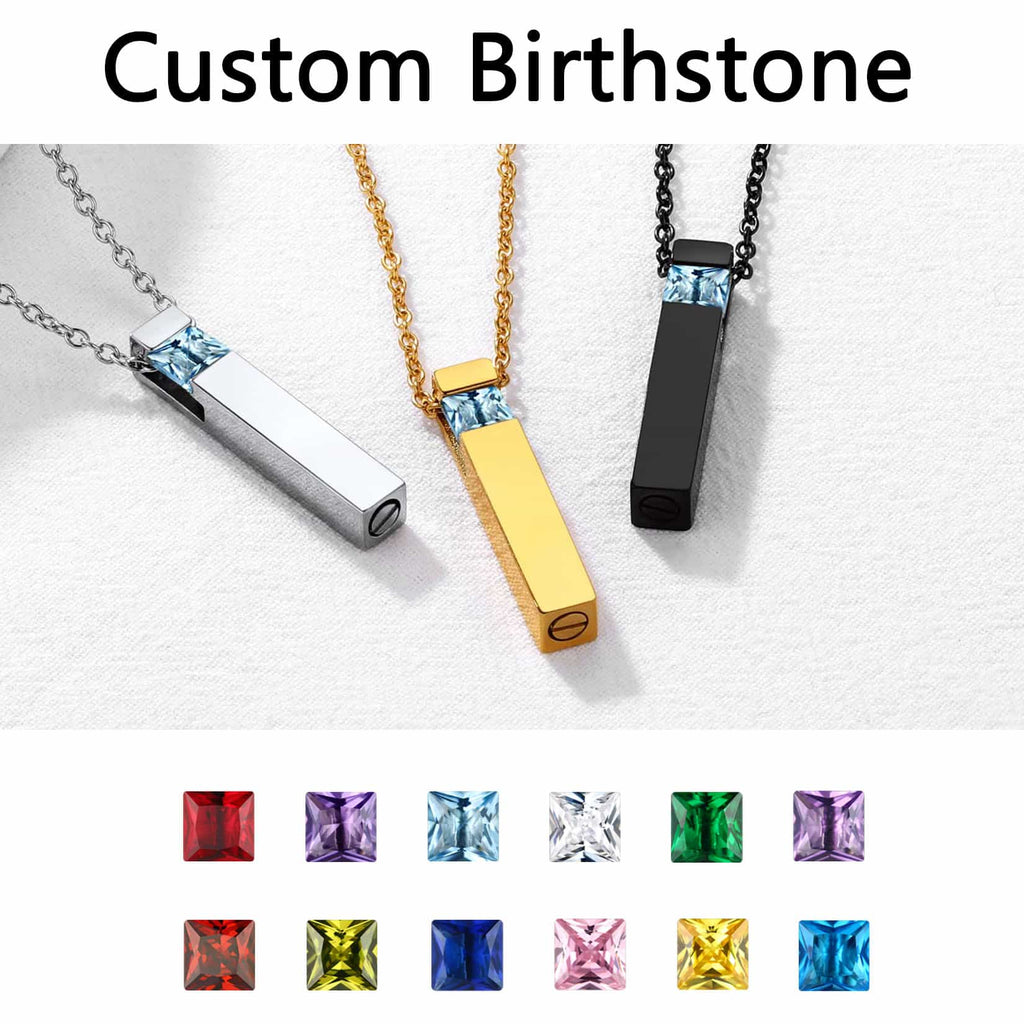 U7 Jewelry Personalized Birthstone Bar Cremation Urn Necklace For Ashes