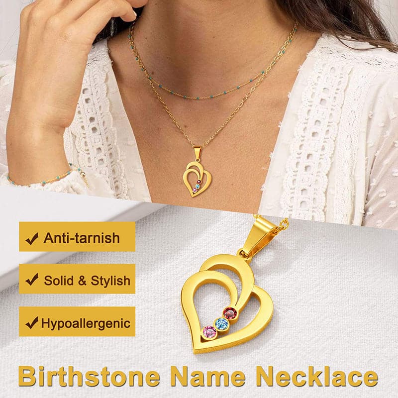 Personalized 2-4 Engravable Names Birthstones Heart Necklace For Women 