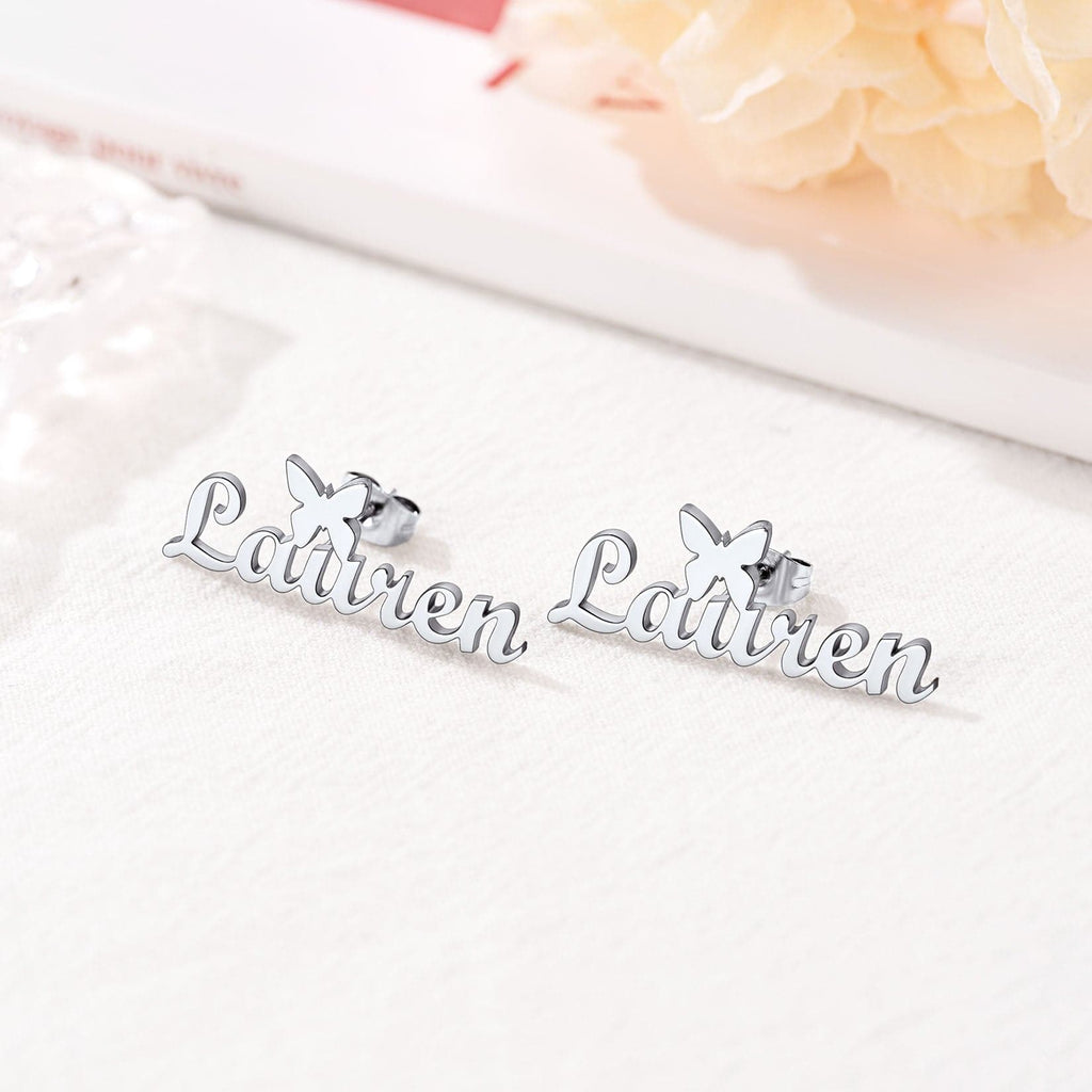 U7 Jewelry Custom Name Stud Earrings with Butterfly 