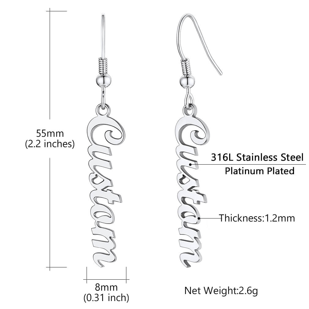 Custom Name Earrings Vertical Bar Dangle Drop Earrings For Women 
