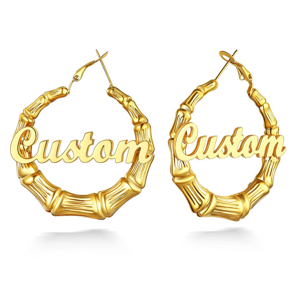 U7 Jewelry Custom Bamboo Earrings With Name Hoop Earrings