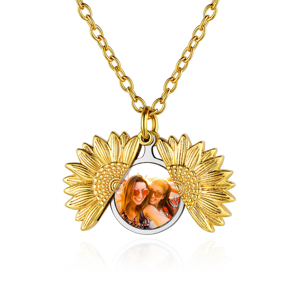 U7 Jewelry Memorial Sunflower Photo Pendant Necklace For Women 