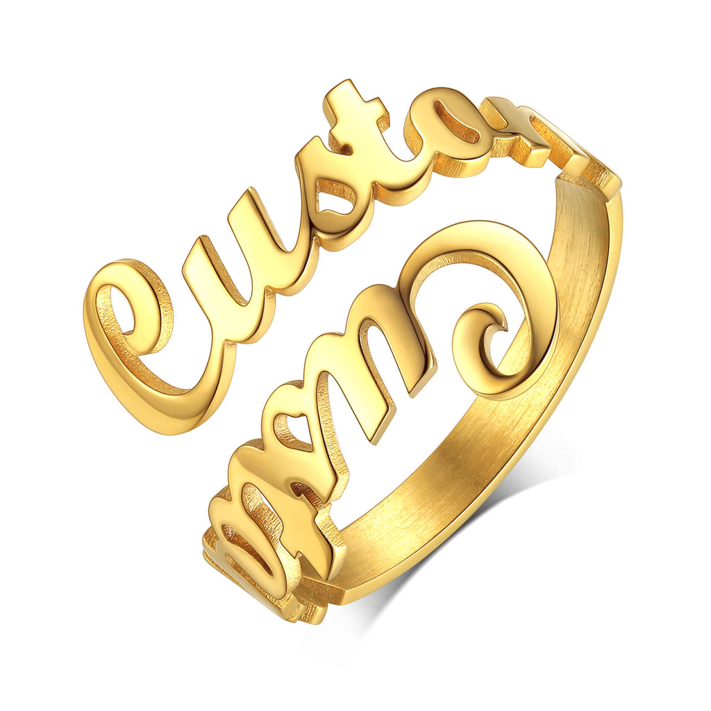 Gold Plated Custom Family Name Ring for Women 