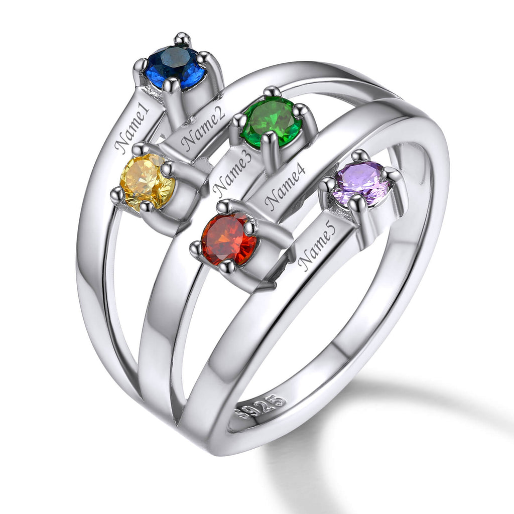 Custom Birthstone Ring for Women Personalized Adjustable Ring 