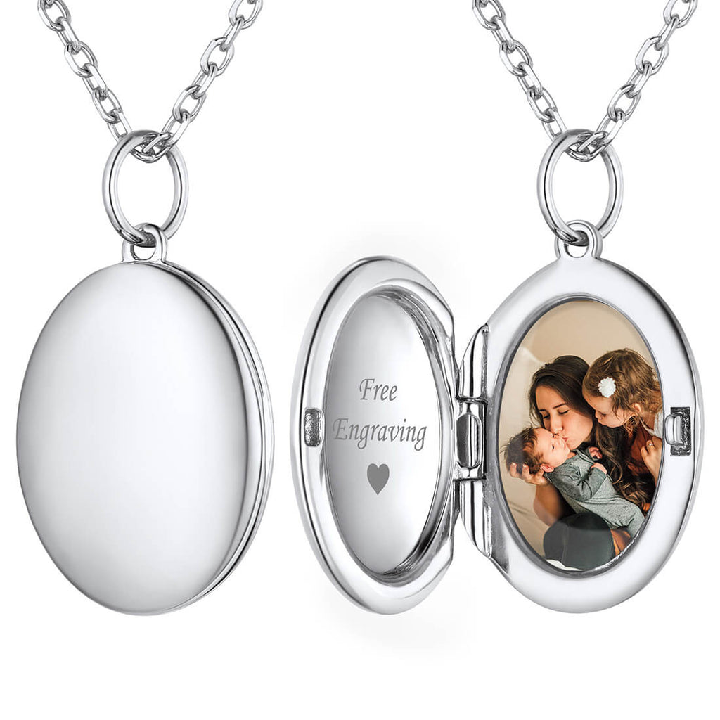 U7 Jewelry Custom Oval Picture Locket Sterling Silver Necklace With Text 