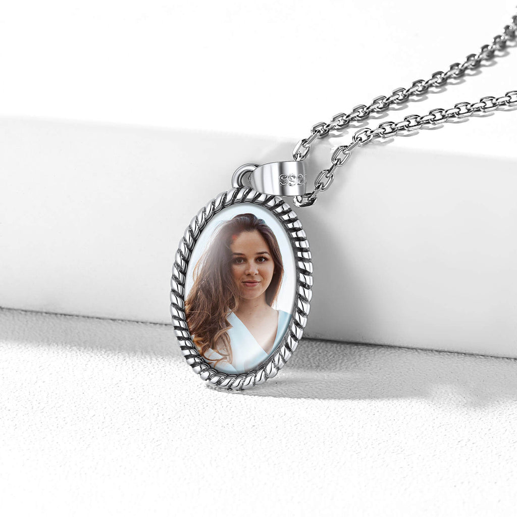 U7 Jewelry Personalized Sterling Silver Oval Photo Pendant Necklace 