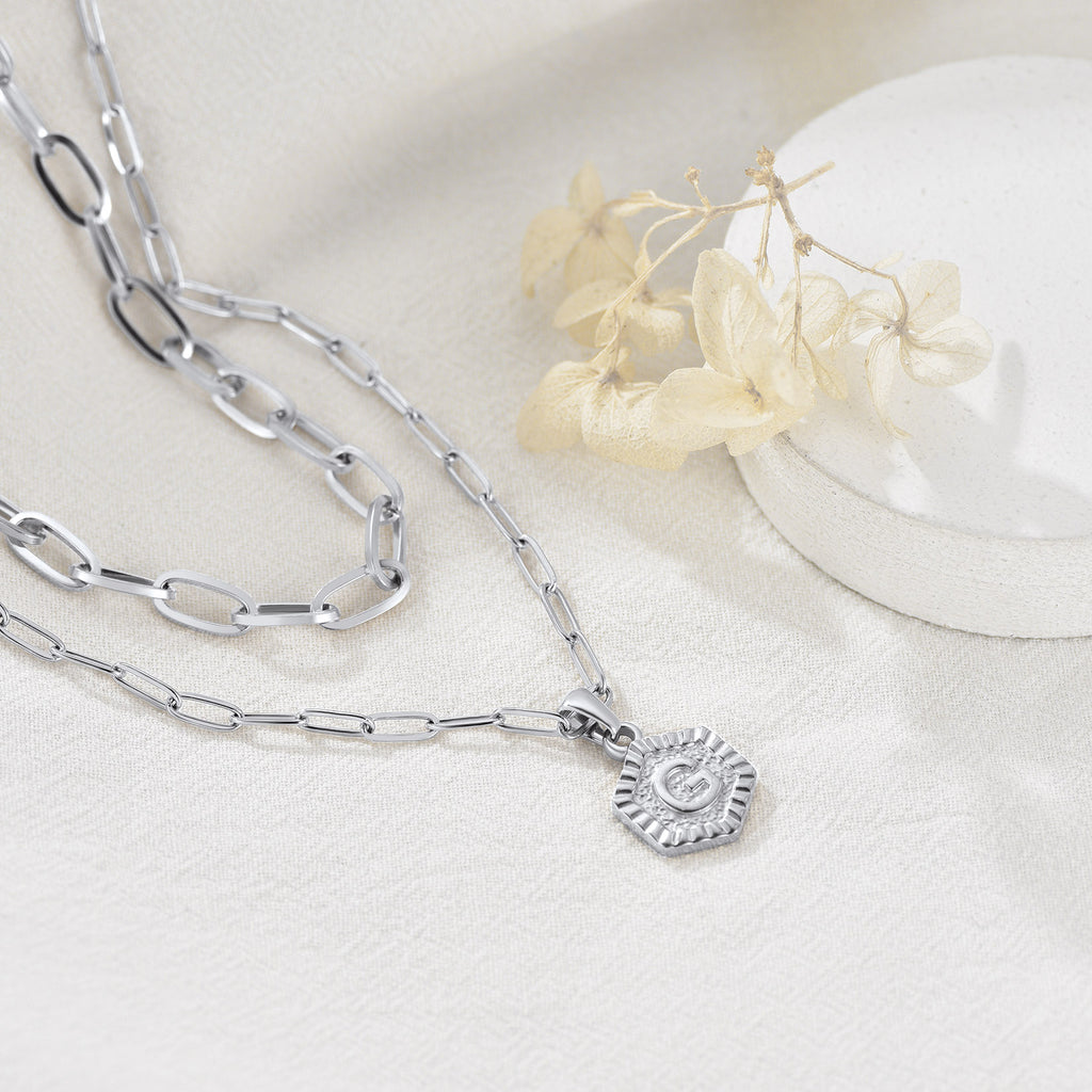 U7 Jewelry Initial Necklace Hexagon Zodiac Pendant Letter Necklaces For Women 