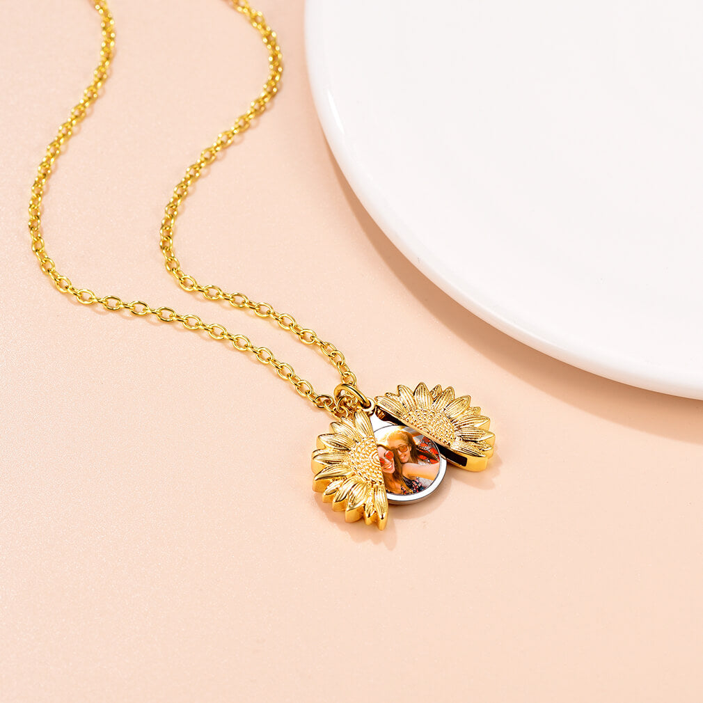 U7 Jewelry Memorial Sunflower Photo Pendant Necklace For Women 