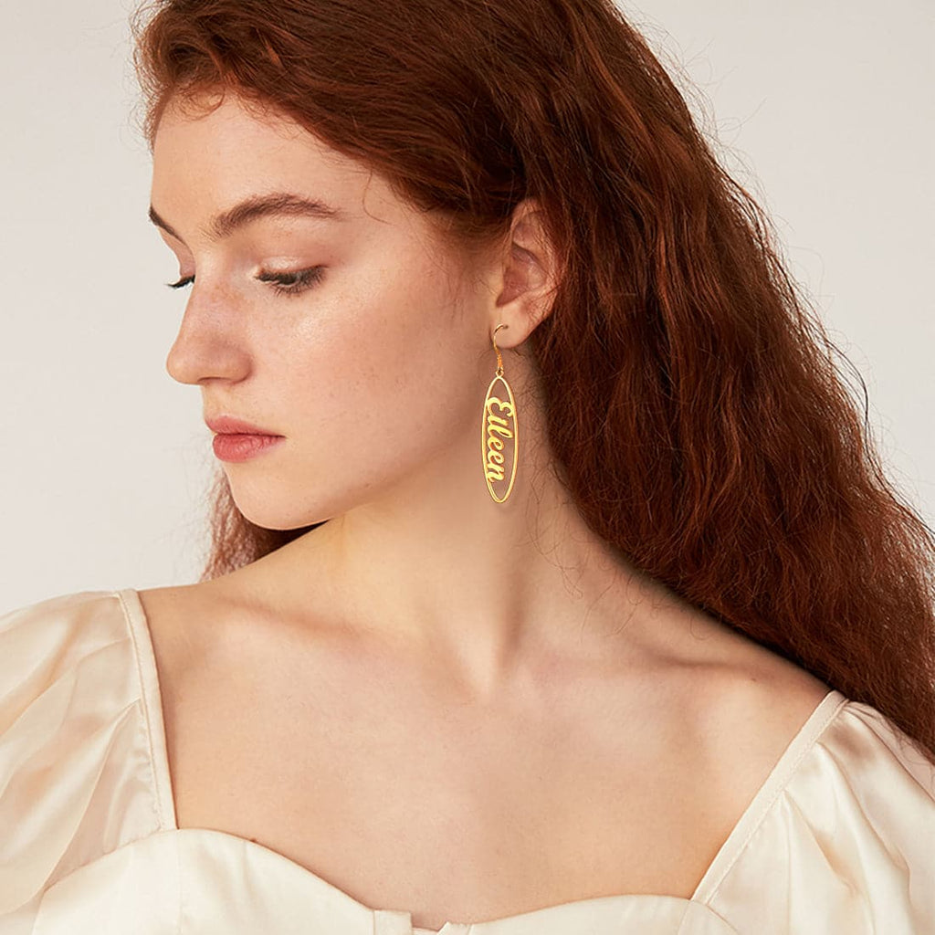 Personalized Dangle Name Earrings Drop Name Hoop For Women 