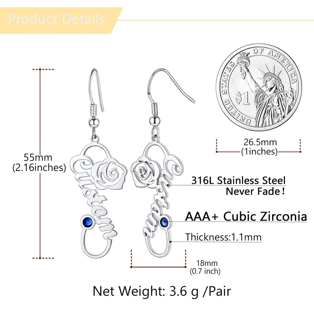 U7 Jewelry Custom Name Drop Earrings Rose Infinity Birthstone 