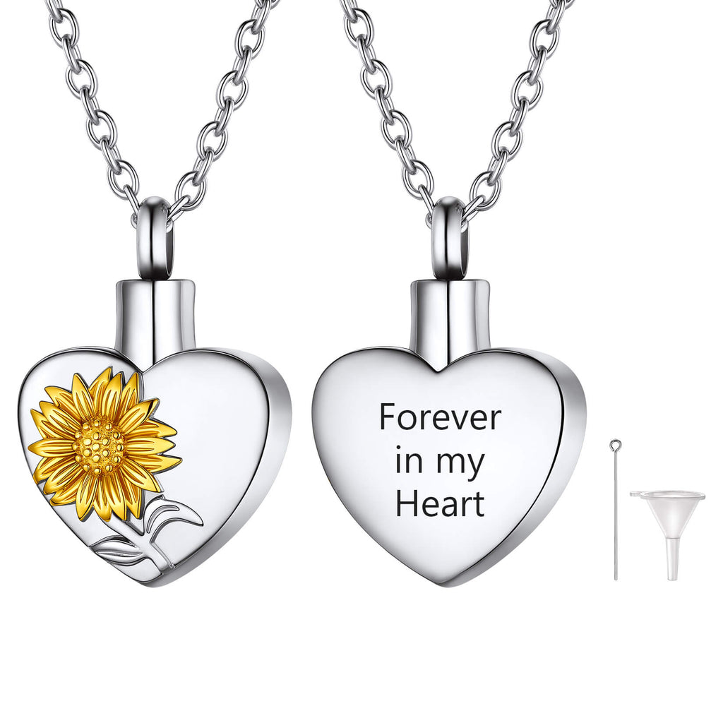 U7 Jewelry Heart Urn Necklaces for Ashes Love Sunflower Locket Pendant Cremation Jewelry 