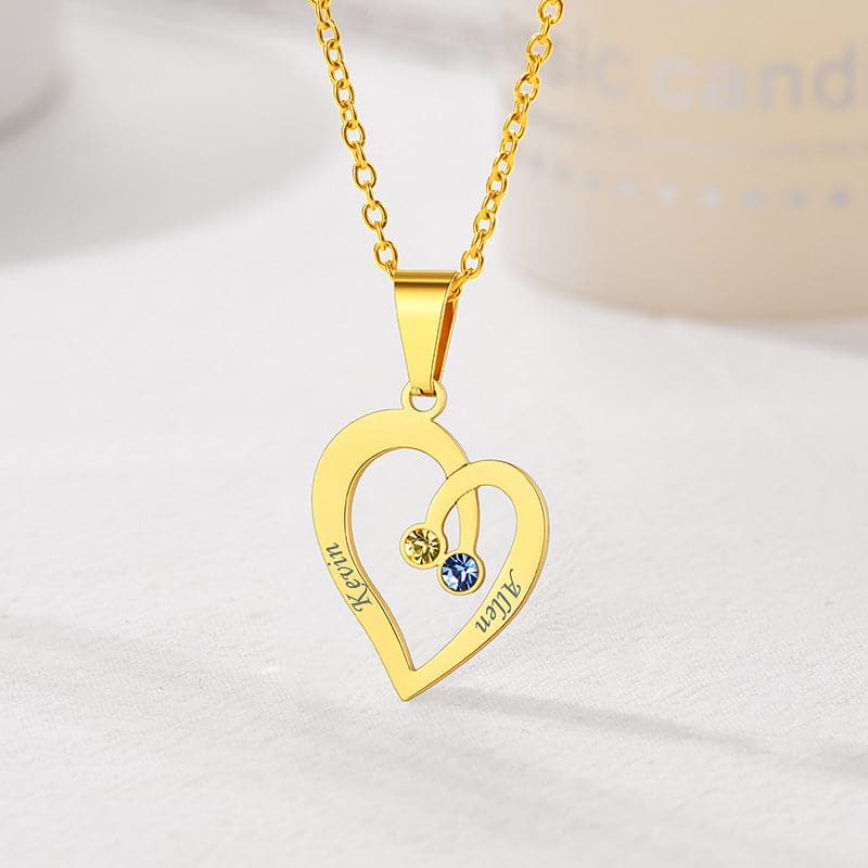 Personalized 2-4 Engravable Names Birthstones Heart Necklace For Women 