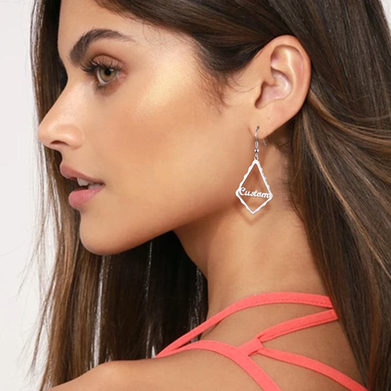 U7 Jewelry Custom Name Earrings Geometry Hoop Drop Earrings For Women 
