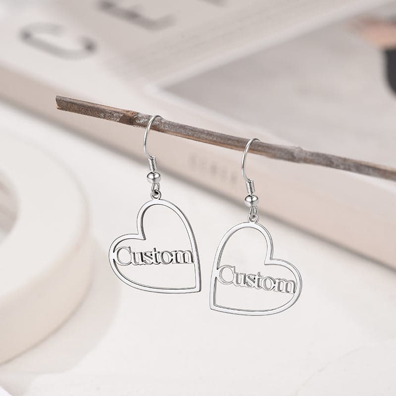 U7 Jewelry Custom Name Earrings Heart Hoop Drop Earrings For Women 