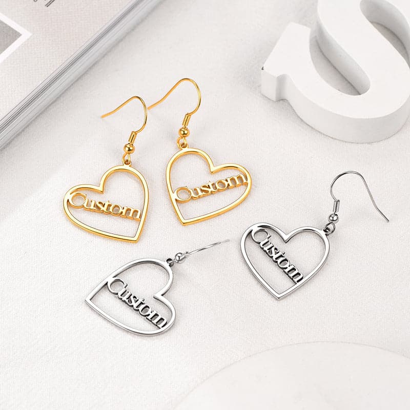 U7 Jewelry Custom Name Earrings Heart Hoop Drop Earrings For Women 
