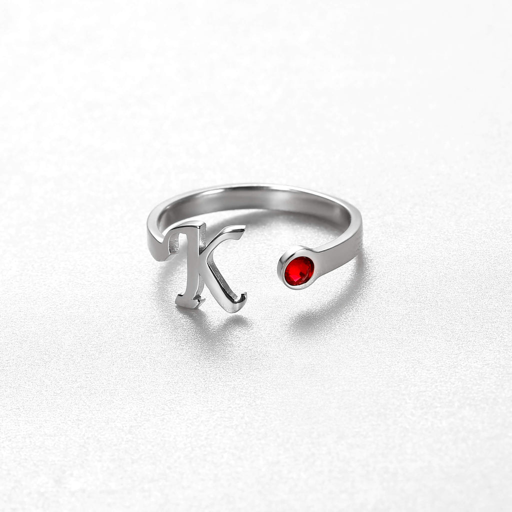 Sterling Silver Statement Ring Custom Letter Ring with Birthstone 