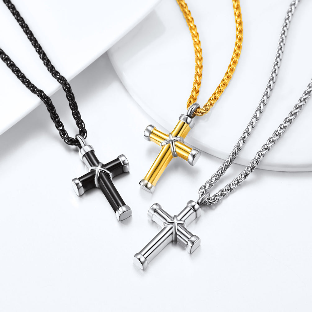 U7 Jewelry Cremation Pendant Engraved Cross Urn Necklace For Ashes 