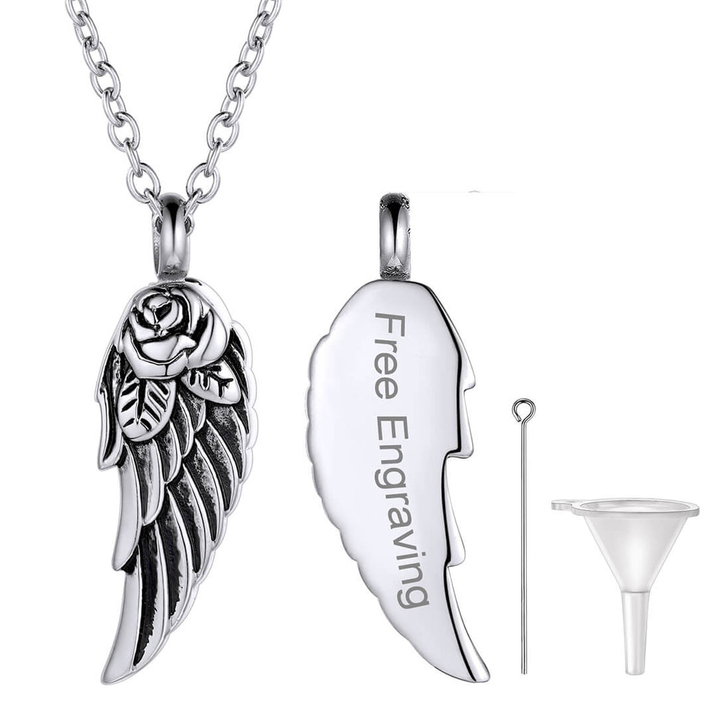 U7 Engraved Angel Wing Cremation Urn Necklace For Ashes 