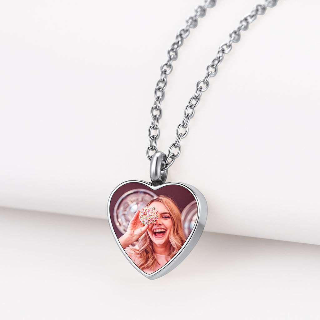 U7 Jewelry Heart Cremation Urn Necklace Engraved with Photo And Text 