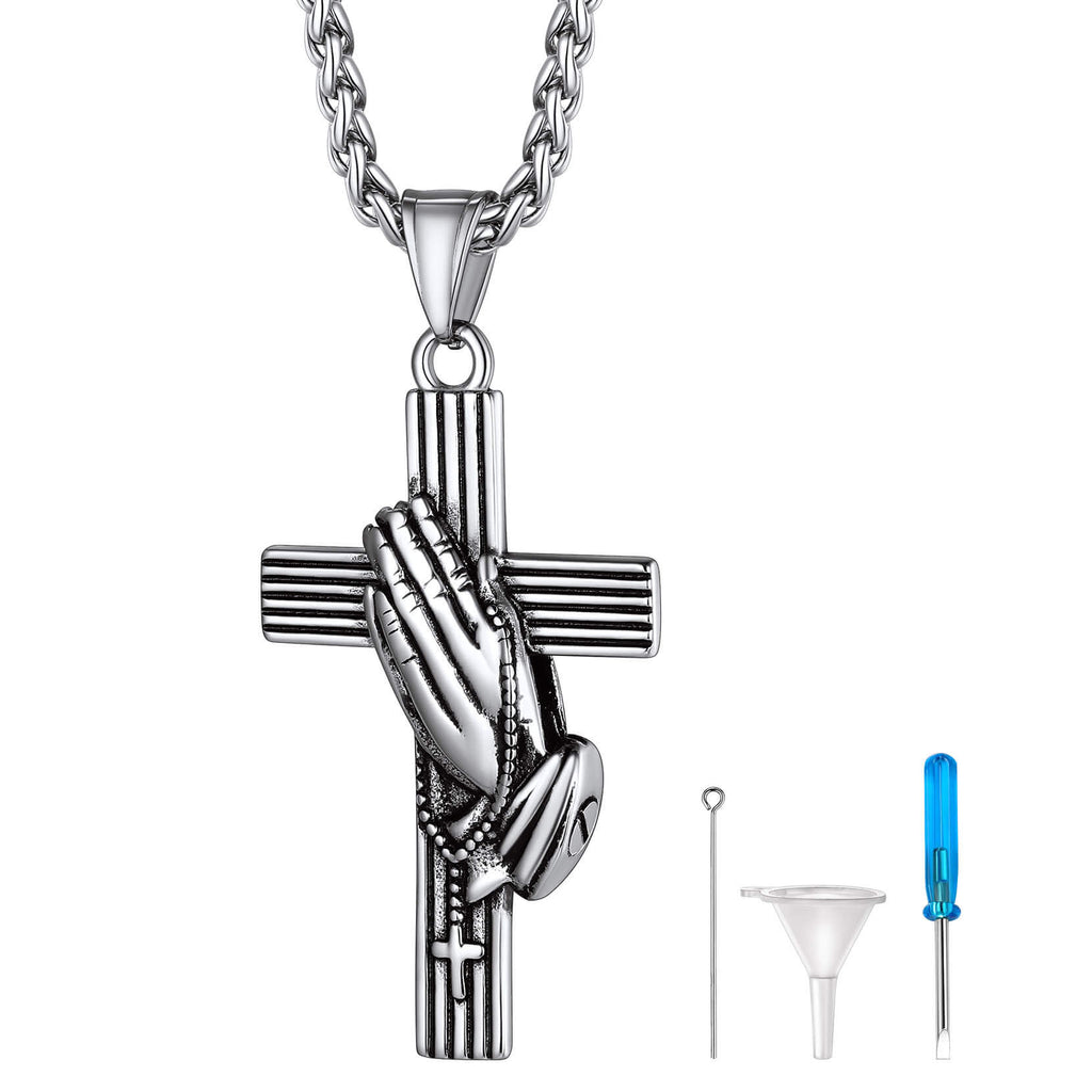 U7 Jewelry Urn Necklaces for Ashes Cross Locket Pendant Cremation Jewelry 