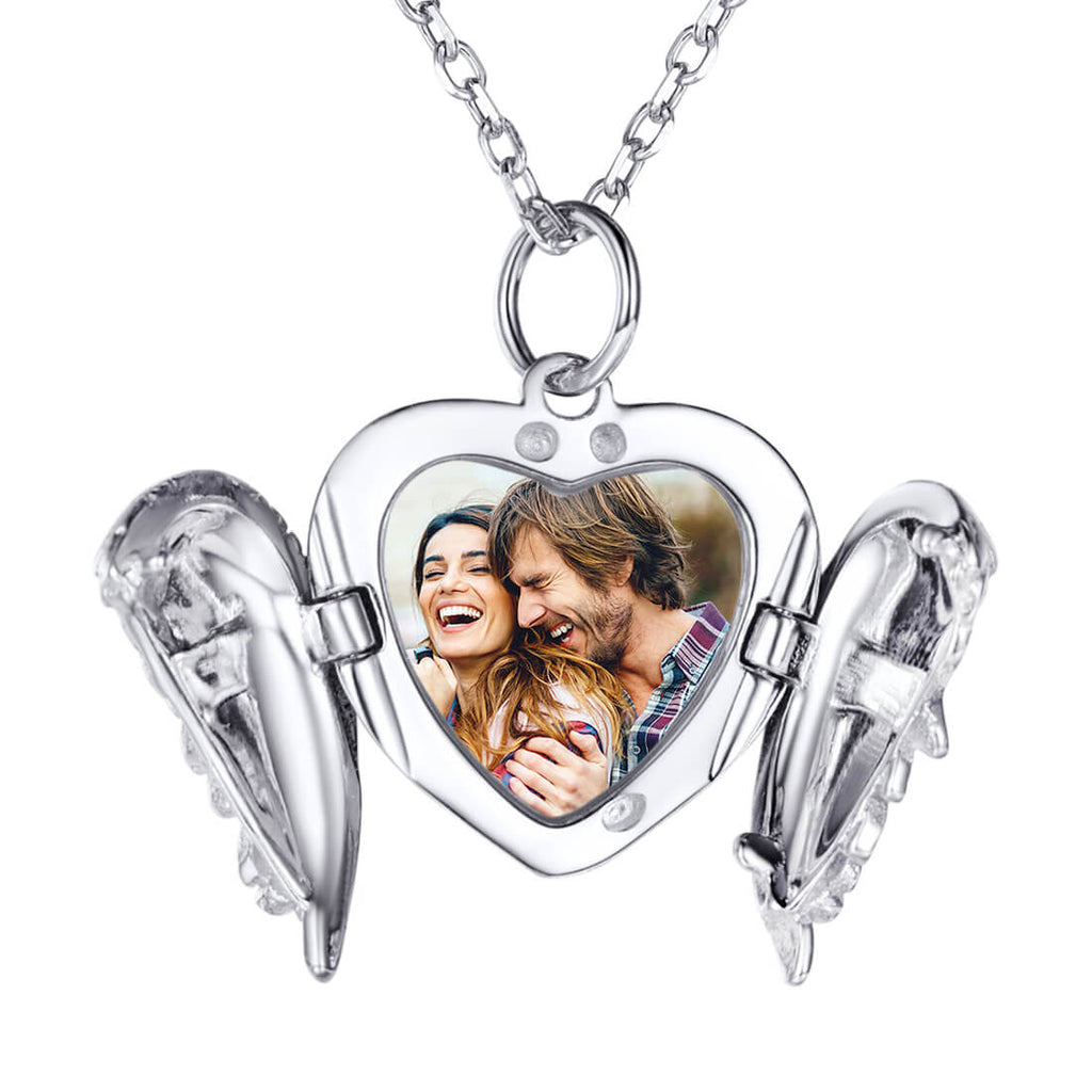 U7 Jewelry Sterling Silver Angel Wing Locket Necklace With Picture 