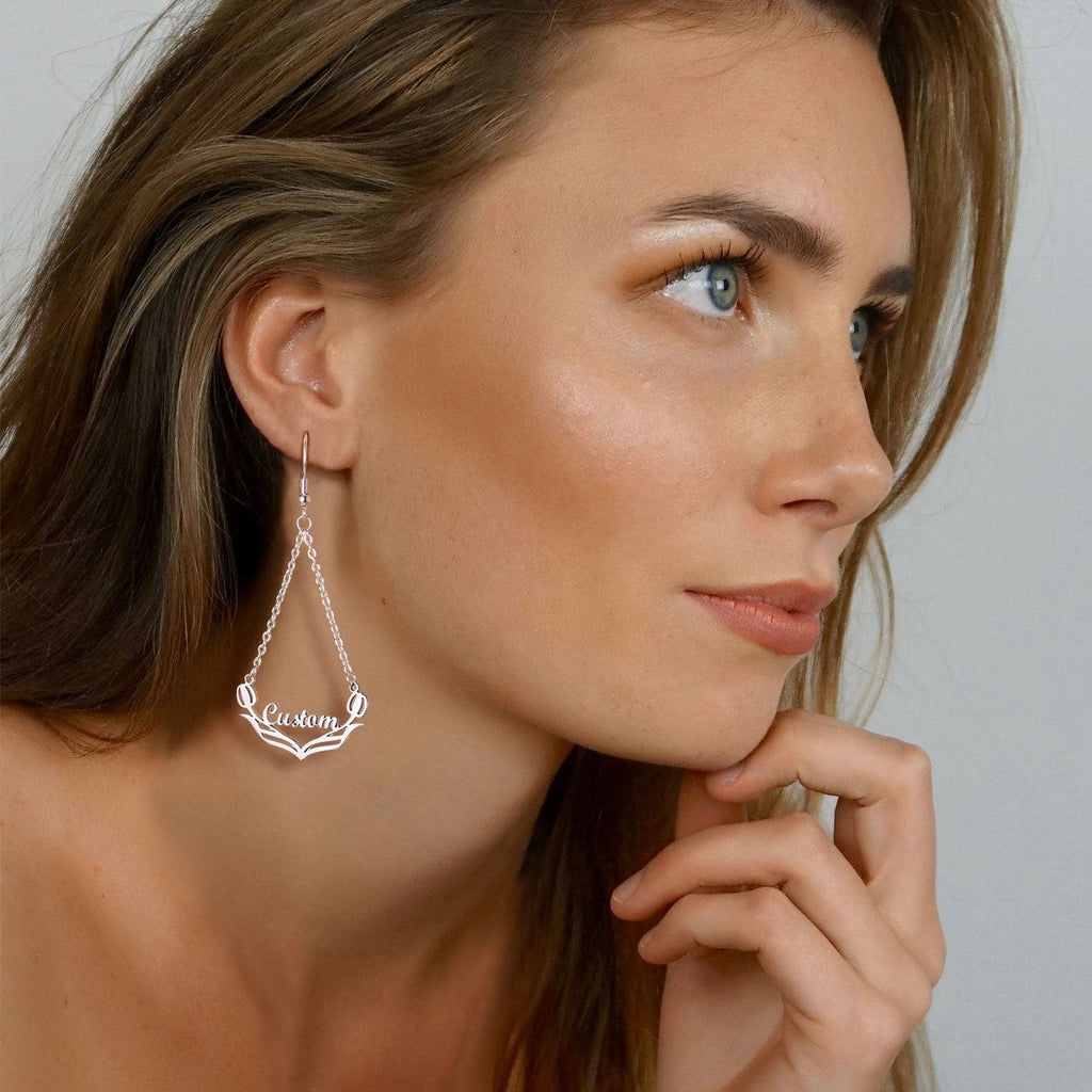 U7 Jewelry Custom Name Drop Earrings Tulip Flower Earrings 