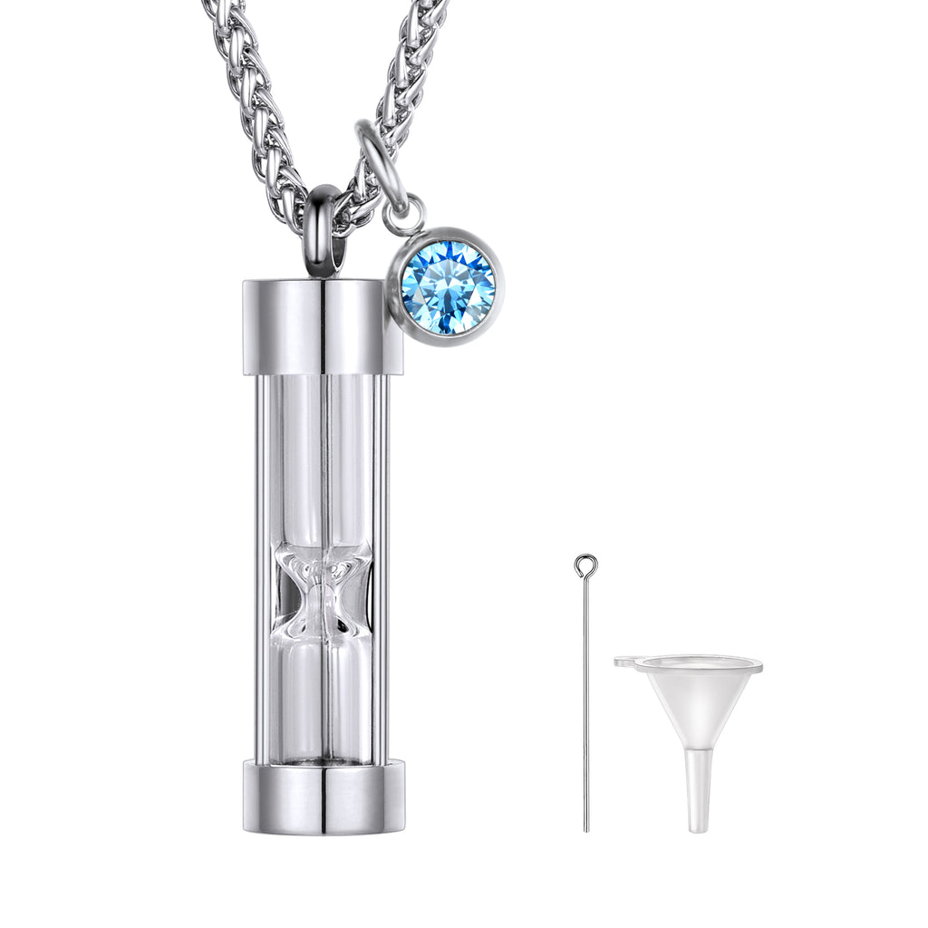 U7 Jewelry Hourglass Cremation Urn Necklace With Birthstone 