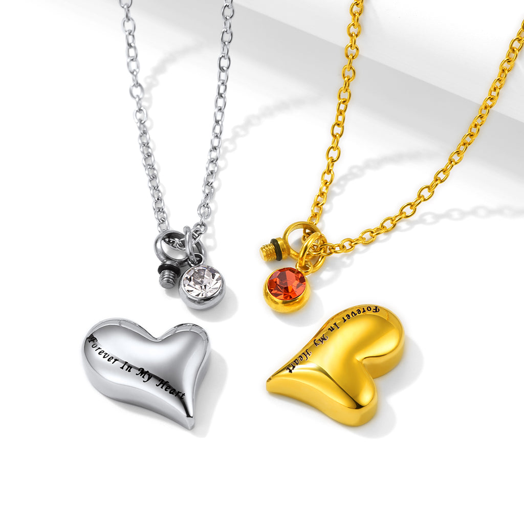 U7 Jewelry Personalized Heart Cremation Urn Necklace With Birthstone 