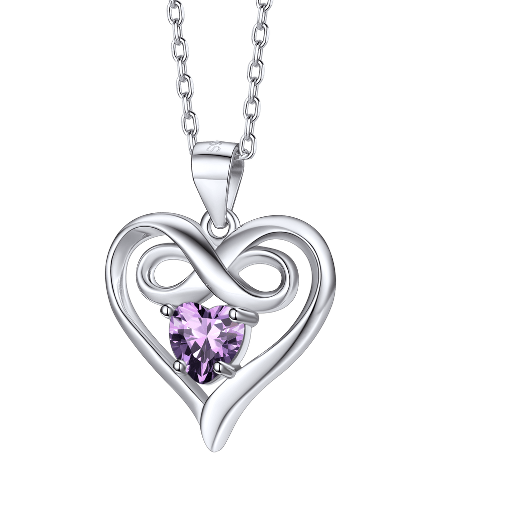 Infinity sign with Round Birthstone S925 Silver Necklace Heart Pendant Necklace 