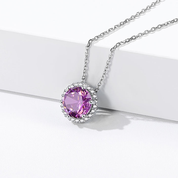 925 Sterling Silver Round Shape Birthstone Promise necklace 