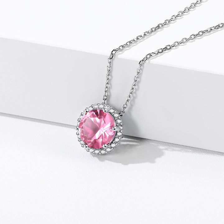925 Sterling Silver Round Shape Birthstone Promise necklace 
