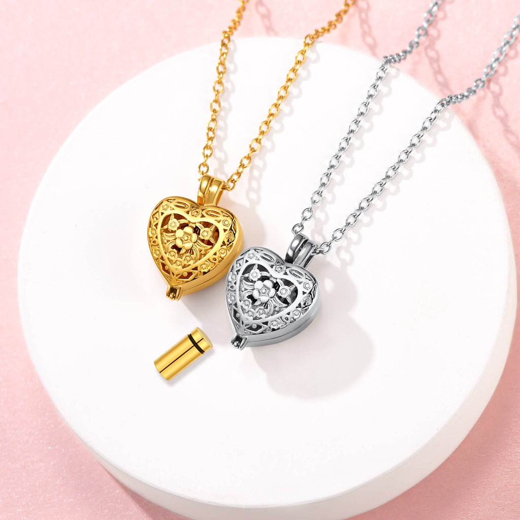 U7 Jewelry Personalized Heart Shape Flower Urn Necklace For Ashes 