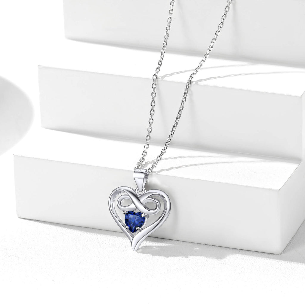 Infinity sign with Round Birthstone S925 Silver Necklace Heart Pendant Necklace 