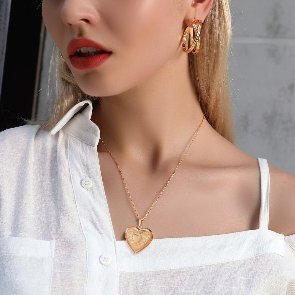 U7 Jewelry Heart Picture Locket Necklace For Women 