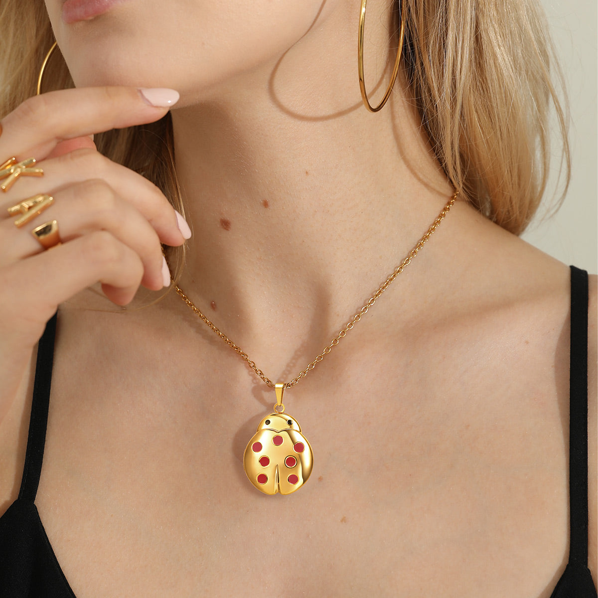Ladybug Enamel Pendant Necklace Real 14K Yellow Gold | eBay