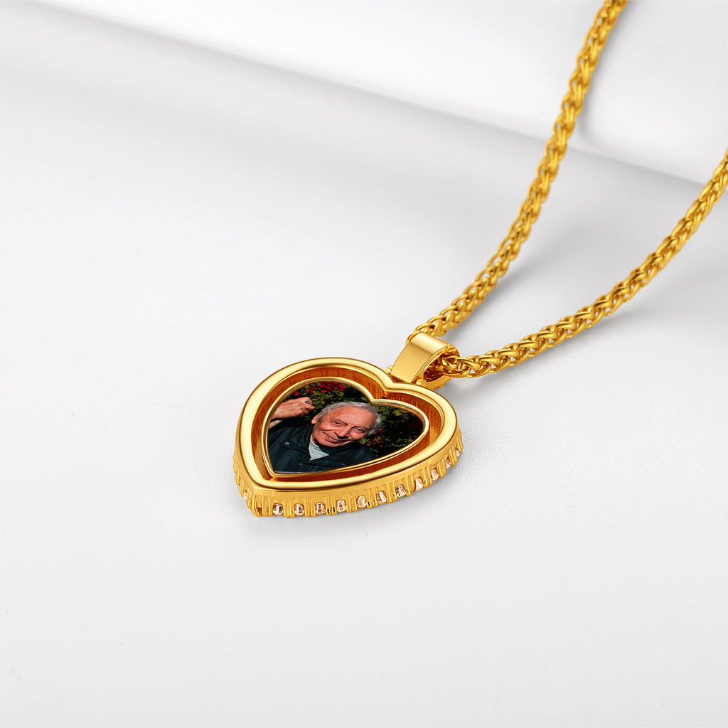 U7 Custom Heart Necklace With Picture Double-Sided Photo Necklace 