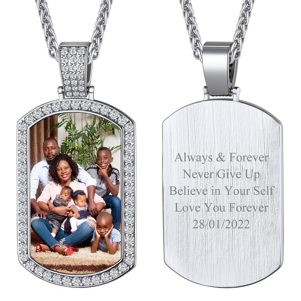 U7 Jewelry Personalized Hip Hop Custom Picture Text Pendant Necklace Zircon Photo Name Necklace 