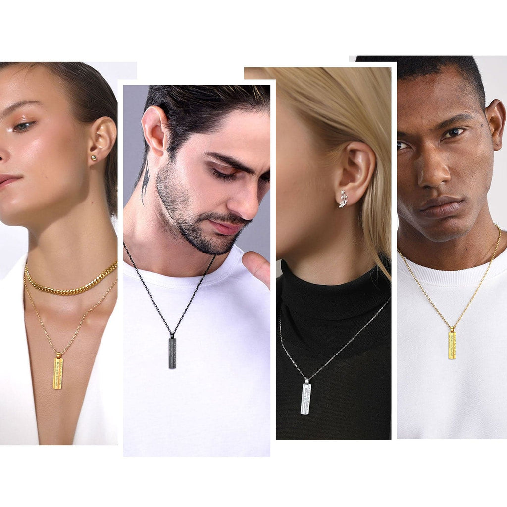 Personalized Vertical 6 Sided Bar Pendant Necklace for Men Women 