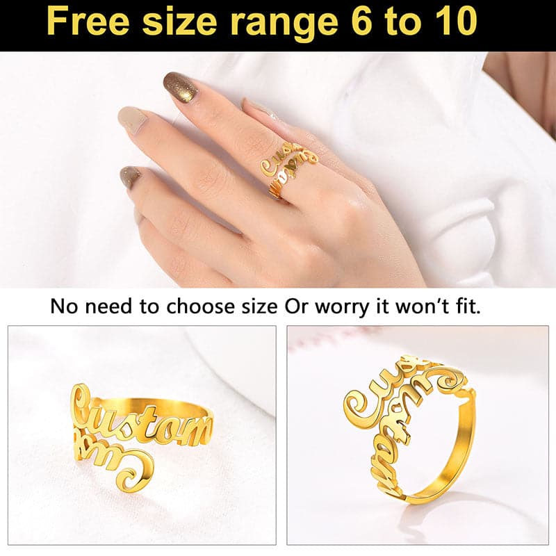 Personalized Unique Style Name Two Finger Ring 925 Silver Yellow Gold  Plated | eBay