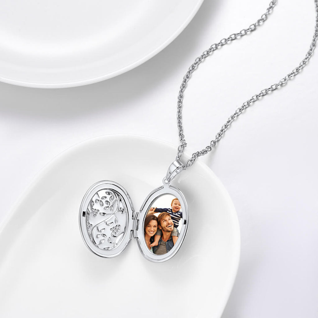U7 Jewelry Custom Oval Picture Locket Necklace with Flower Branch 