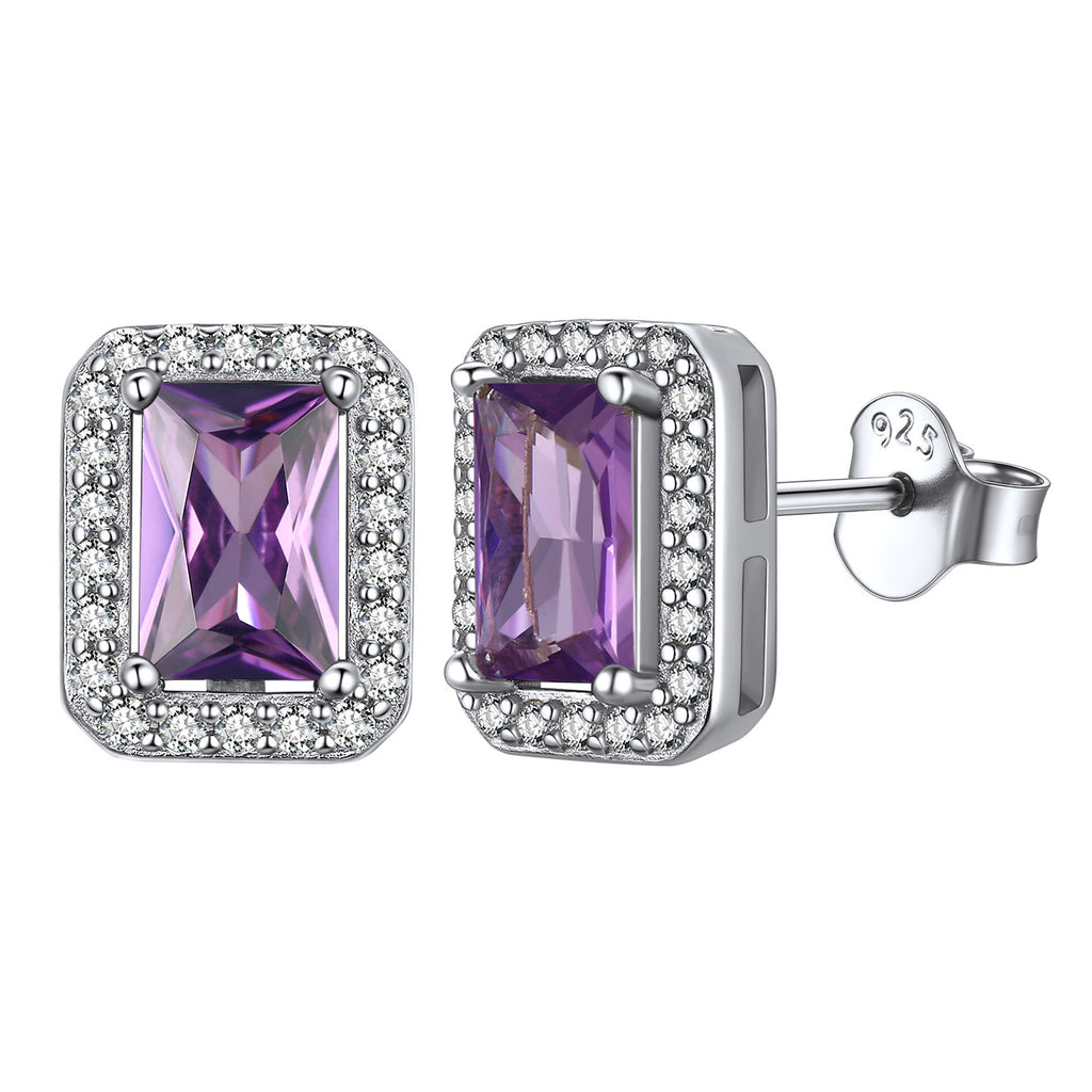 U7 Jewelry Silver Birthstone Jewelry Set Emerald Cut Necklace Earrings Ring 