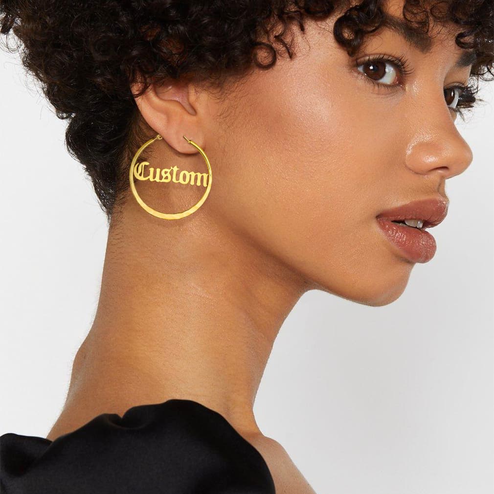Gold Plated Custom Name Round Shape Earrings for Women 