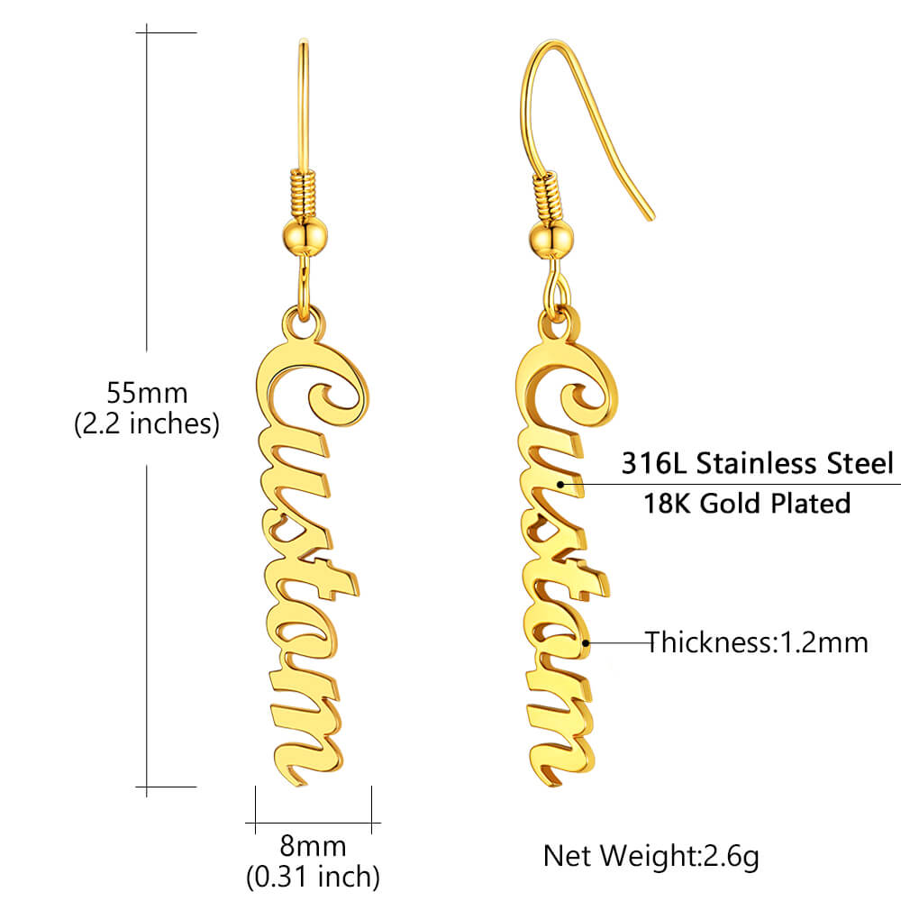 Custom Name Earrings Vertical Bar Dangle Drop Earrings For Women 