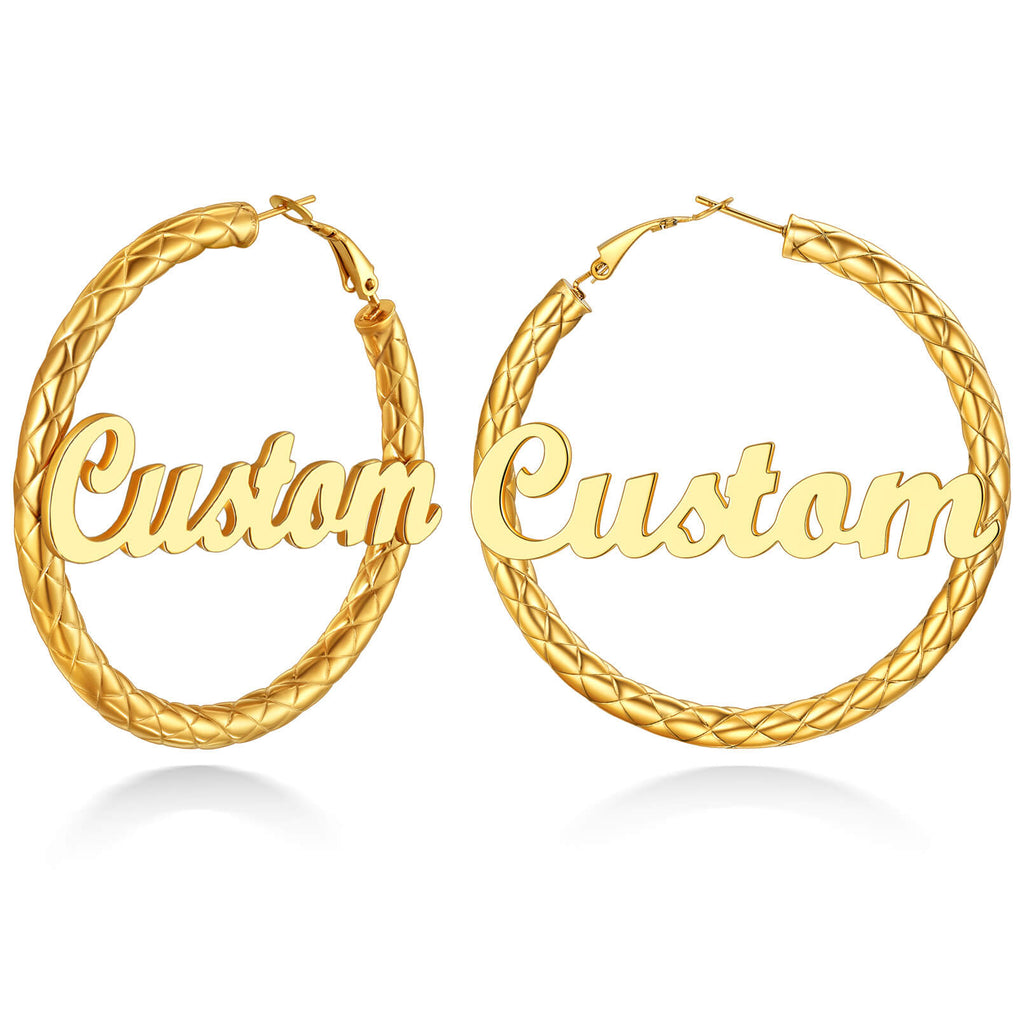 Gold Plated Big Hoop Earrings Personalized Name Earrings for Women 