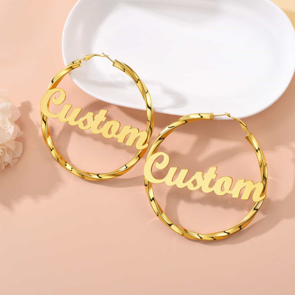 Gold Plated hoop earrings Custom Name Earrings for Women 